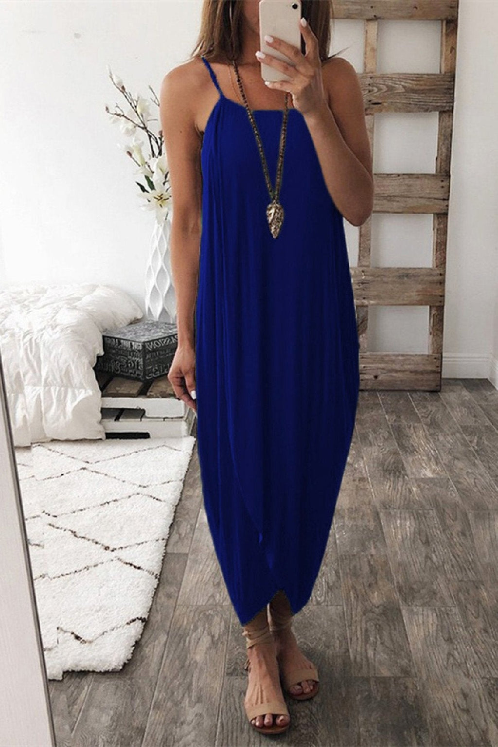 Stunncal Wrapped Split Solid Cami Beach Dress