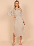Stunncal One-Shoulder Slash Neck Solid Color Party Dress(3 Colors)