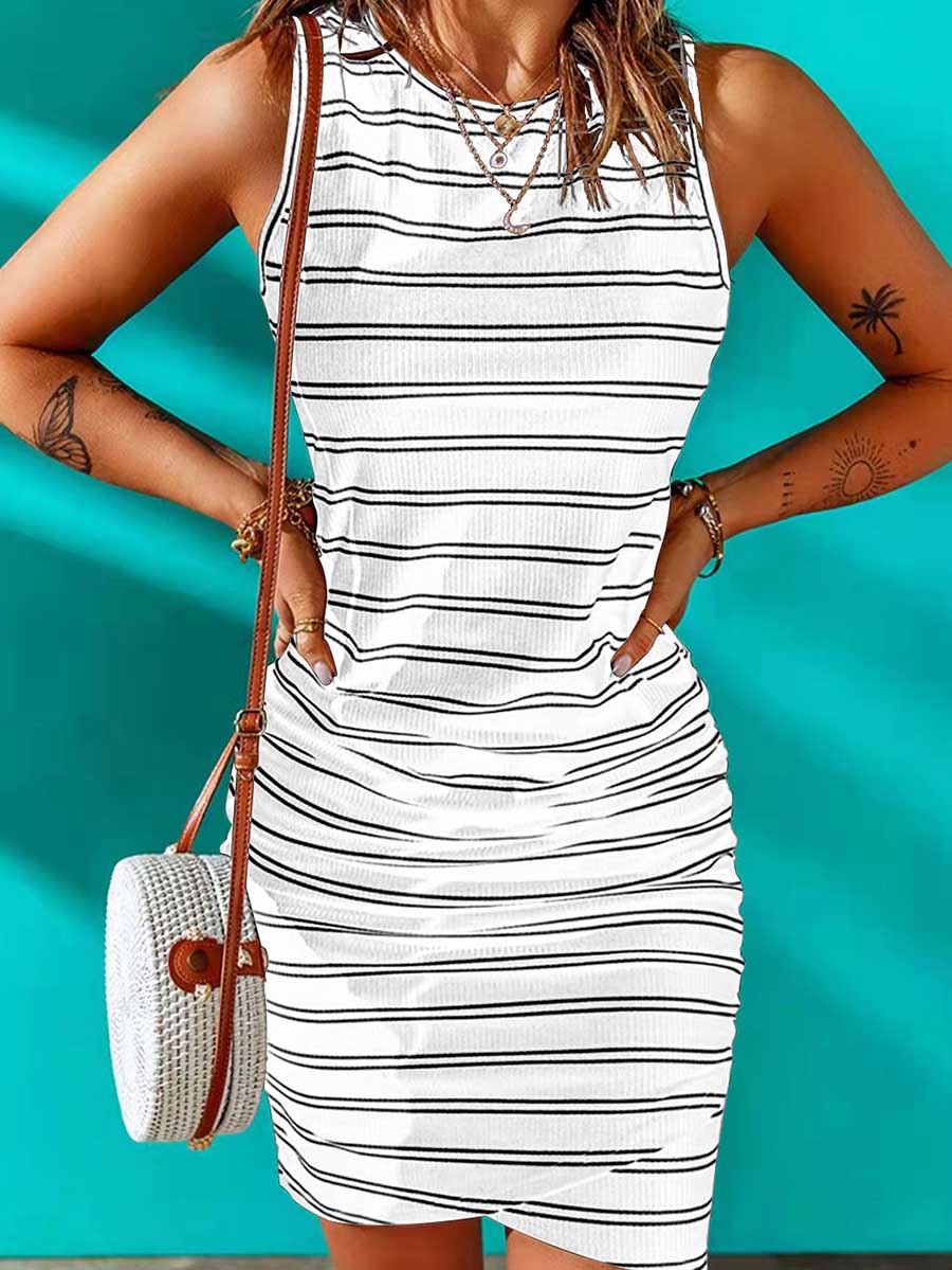 Stunncal Striped Round Neck Dress(8 Colors)