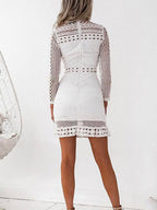 Stunncal Back Zipper Lace Splice Hollow Out Mini Dress
