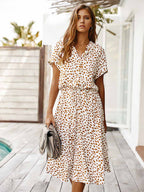 Stunncal Polka Dot Short-Sleeve Dress(7 colors)