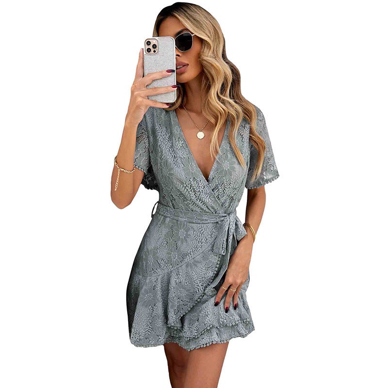 Stunncal V-Neck Belt Floral Dress