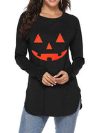Stunncal Halloween Printed T-Shirt Loose Long Sleeve