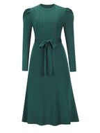 Stunncal Bubble Sleeve Belt Knit Dress (5 colors)