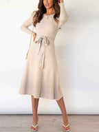 Stunncal Bubble Sleeve Belt Knit Dress (5 colors)